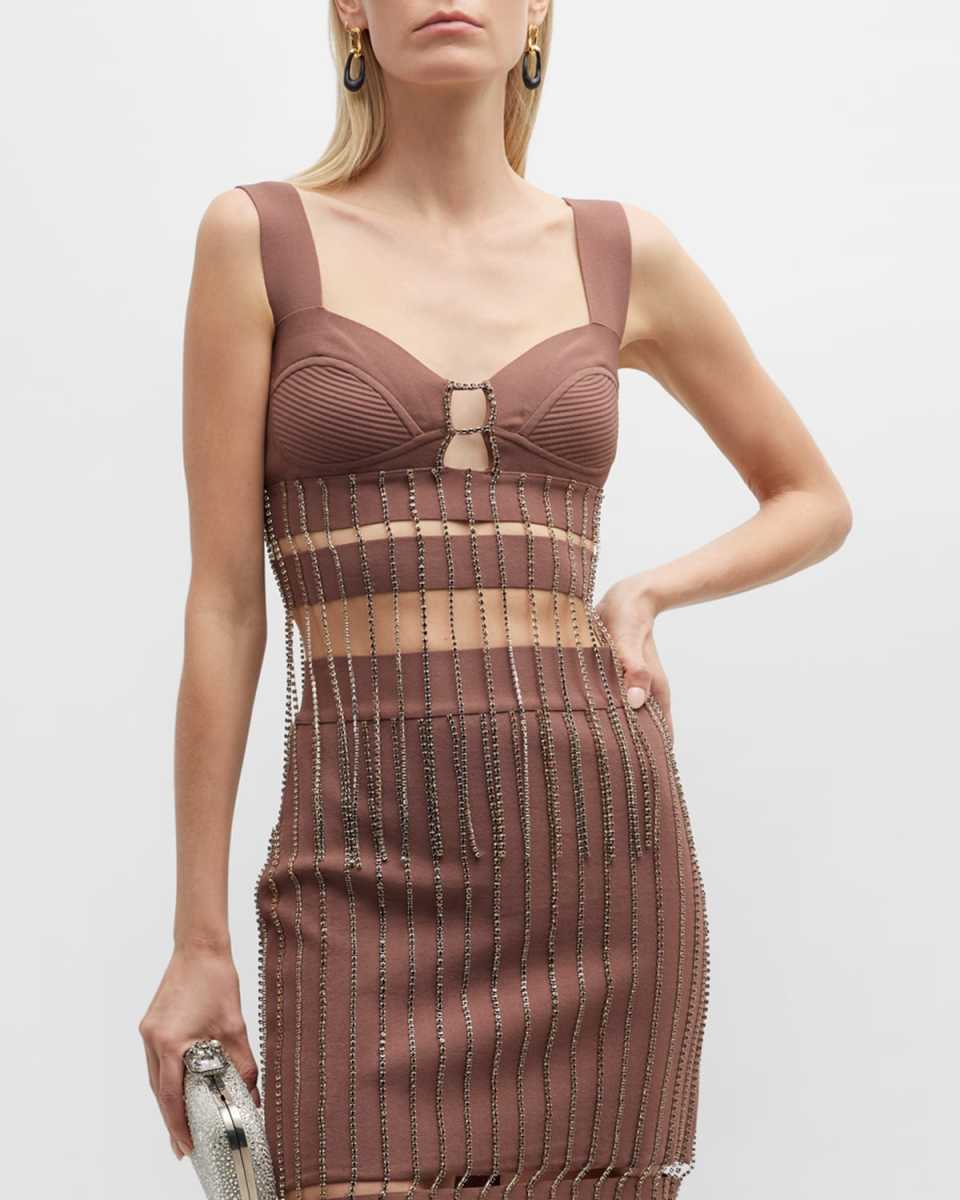 Crystal Chain Fringe Cutout Crop Top